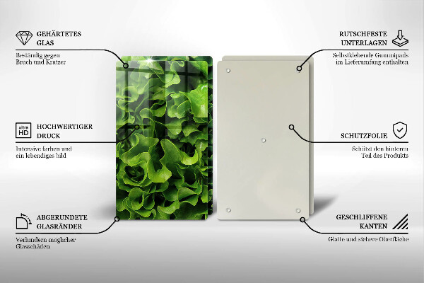 Steklena podloga za rezanje Zeleni listi solate