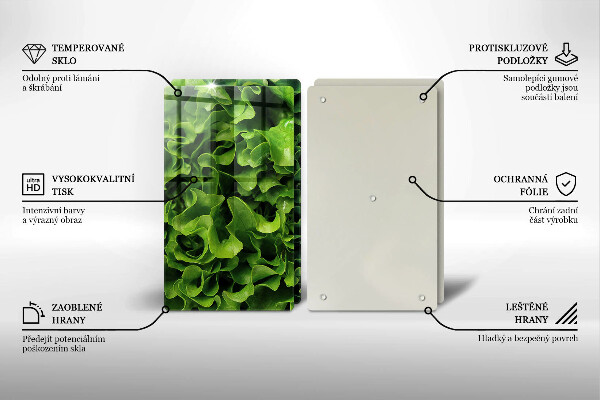 Steklena podloga za rezanje Zeleni listi solate