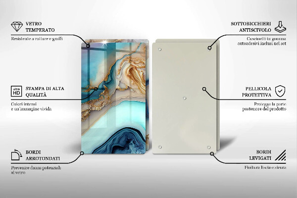 Steklena podloga za rezanje Večbarvni marmor