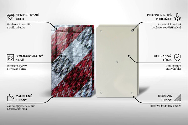 Steklena podloga za rezanje Rdeče-bel karo vzorec