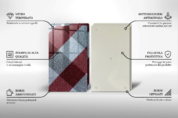 Steklena podloga za rezanje Rdeče-bel karo vzorec