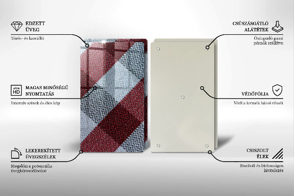 Steklena podloga za rezanje Rdeče-bel karo vzorec