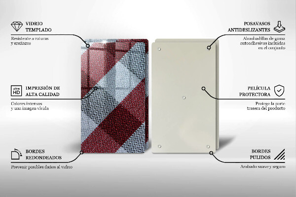 Steklena podloga za rezanje Rdeče-bel karo vzorec