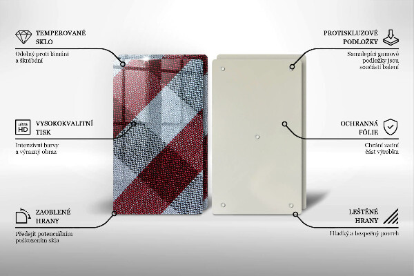 Steklena podloga za rezanje Rdeče-bel karo vzorec