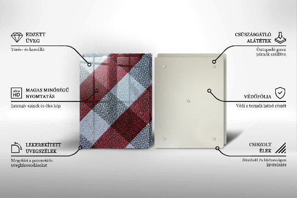 Steklena podloga za rezanje Rdeče-bel karo vzorec