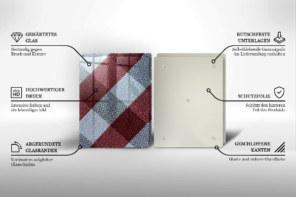 Steklena podloga za rezanje Rdeče-bel karo vzorec