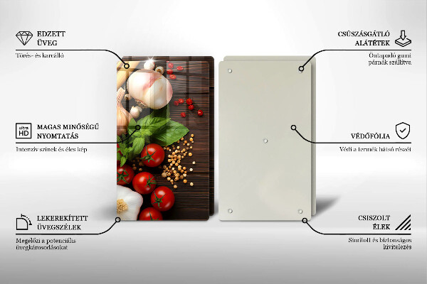 Steklena podloga za rezanje Zelenjava na mizi