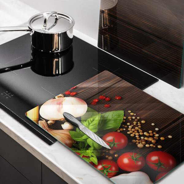 Steklena podloga za rezanje Zelenjava na mizi