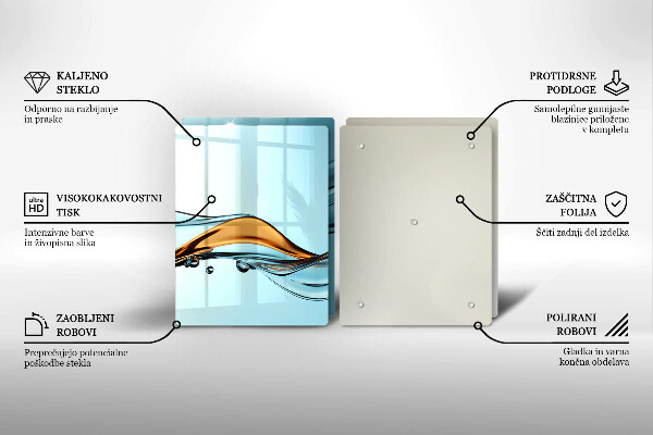Steklena podloga za rezanje Voda na modrem ozadju