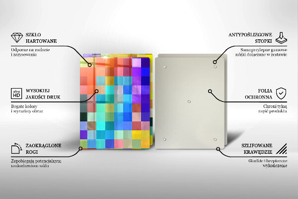 Steklena podloga za rezanje Pisani kvadratki slikovnih pik