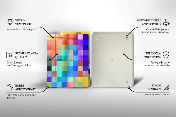 Steklena podloga za rezanje Pisani kvadratki slikovnih pik