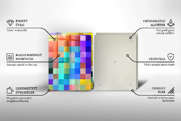 Steklena podloga za rezanje Pisani kvadratki slikovnih pik