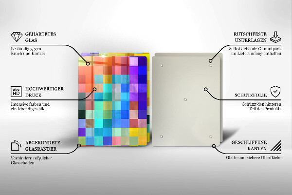 Steklena podloga za rezanje Pisani kvadratki slikovnih pik