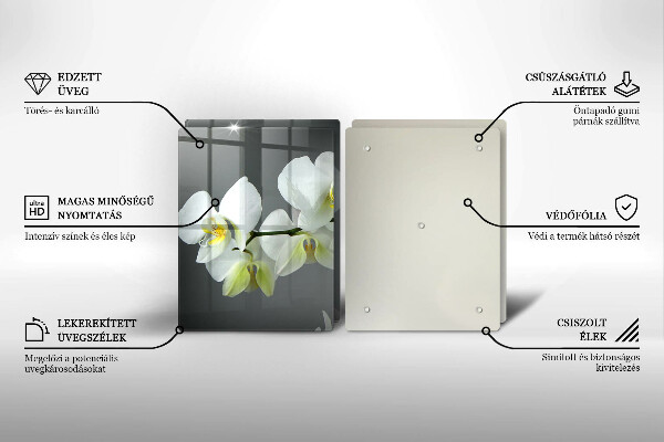 Steklena podloga za rezanje Cvetovi belih orhidej