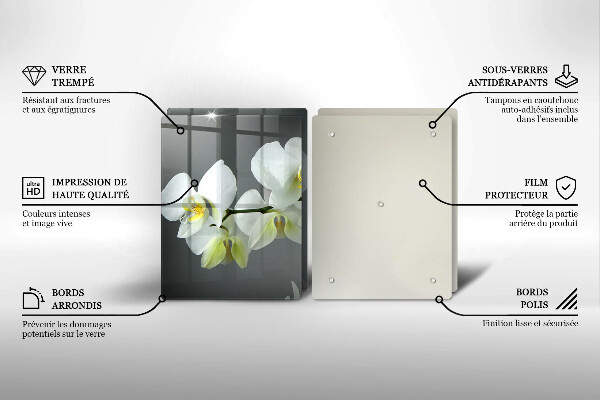 Steklena podloga za rezanje Cvetovi belih orhidej