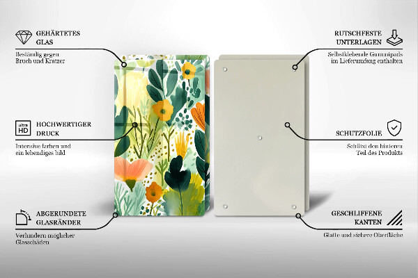 Steklena podloga za rezanje Poslikane rože