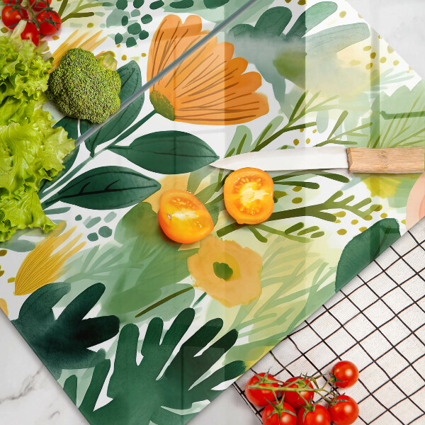 Steklena podloga za rezanje Poslikane rože