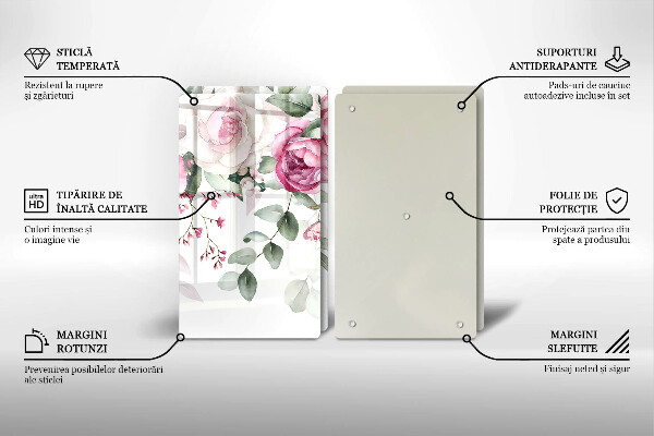 Steklena podloga za rezanje Akvarel vrtnice