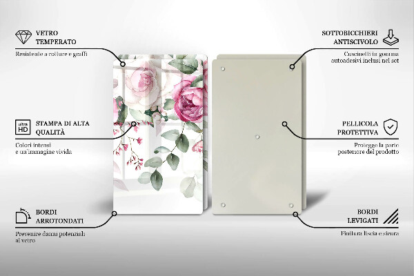 Steklena podloga za rezanje Akvarel vrtnice