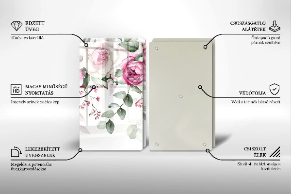 Steklena podloga za rezanje Akvarel vrtnice