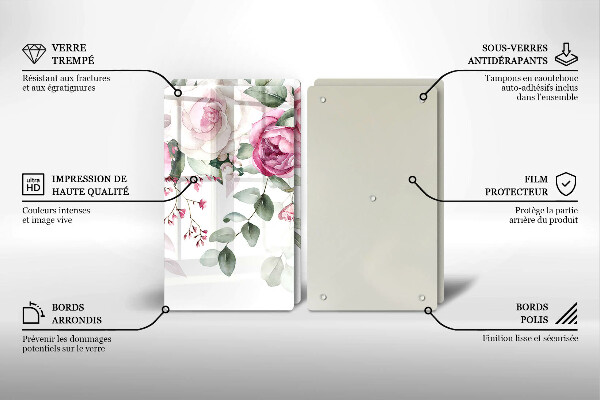 Steklena podloga za rezanje Akvarel vrtnice