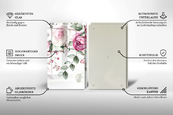 Steklena podloga za rezanje Akvarel vrtnice