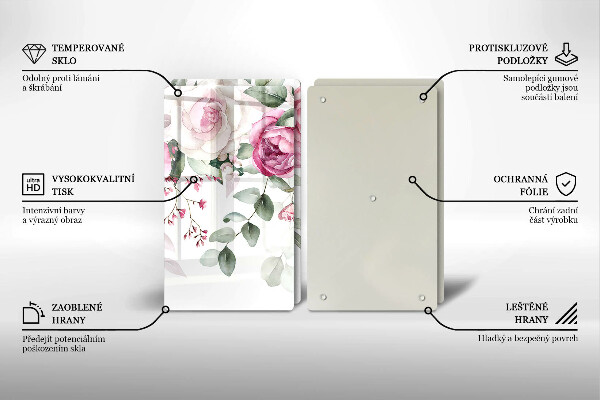 Steklena podloga za rezanje Akvarel vrtnice