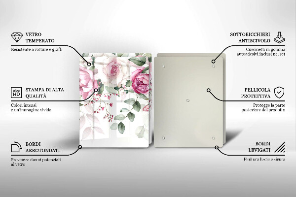 Steklena podloga za rezanje Akvarel vrtnice