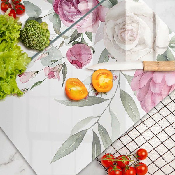 Steklena podloga za rezanje Akvarel vrtnice