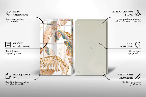 Steklena podloga za rezanje Boho perje in listi