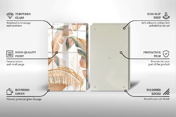 Steklena podloga za rezanje Boho perje in listi