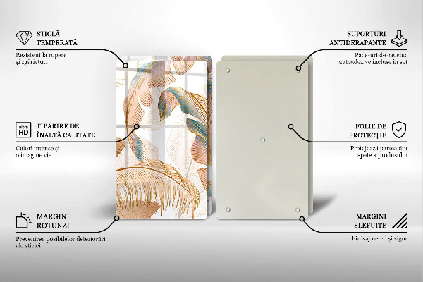 Steklena podloga za rezanje Boho perje in listi