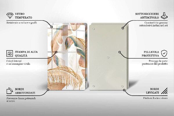 Steklena podloga za rezanje Boho perje in listi