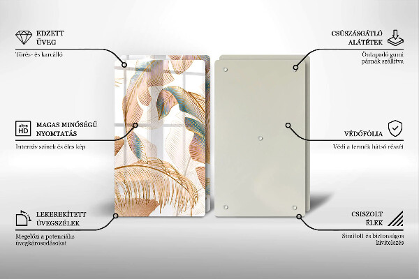 Steklena podloga za rezanje Boho perje in listi