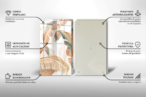 Steklena podloga za rezanje Boho perje in listi