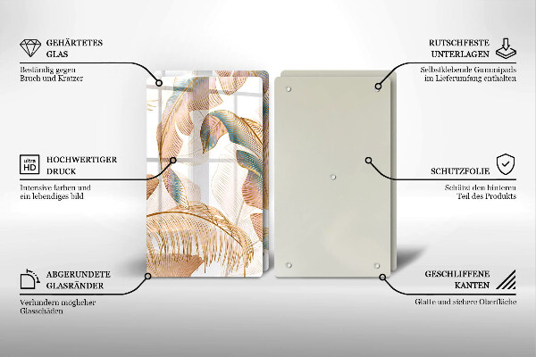 Steklena podloga za rezanje Boho perje in listi