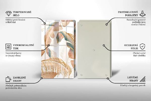 Steklena podloga za rezanje Boho perje in listi