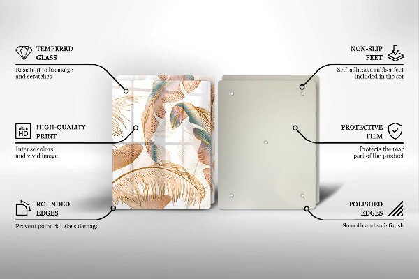 Steklena podloga za rezanje Boho perje in listi