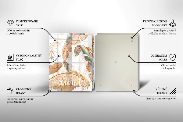 Steklena podloga za rezanje Boho perje in listi