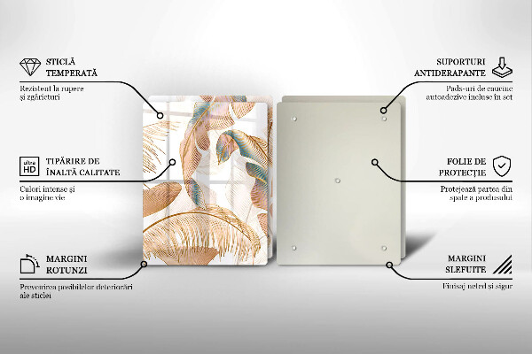 Steklena podloga za rezanje Boho perje in listi