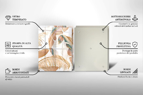 Steklena podloga za rezanje Boho perje in listi