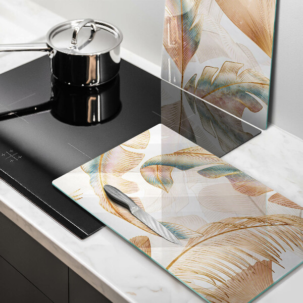 Steklena podloga za rezanje Boho perje in listi