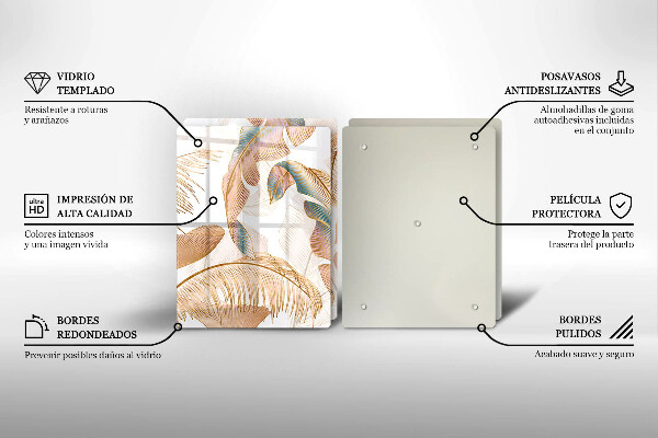 Steklena podloga za rezanje Boho perje in listi