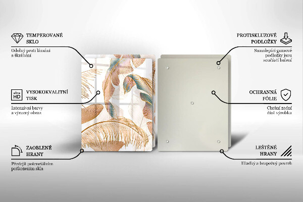 Steklena podloga za rezanje Boho perje in listi