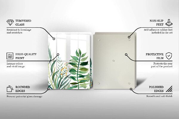 Steklena podloga za rezanje Ilustracija rastlinskih listov