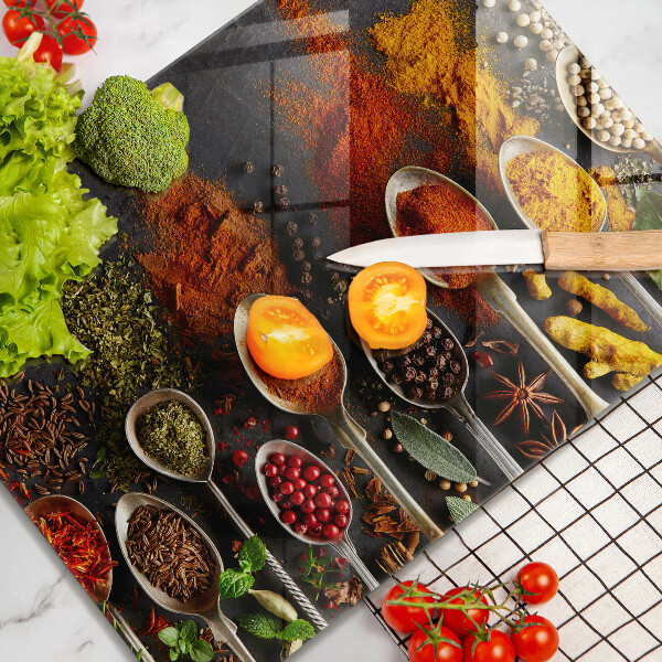 Steklena podloga za rezanje Žlice z začimbami