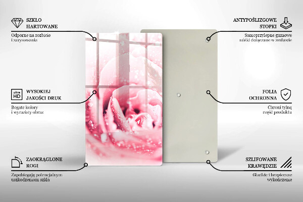Steklena podloga za rezanje Rosne kapljice in cvet vrtnice