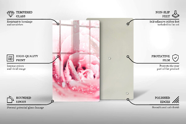 Steklena podloga za rezanje Rosne kapljice in cvet vrtnice