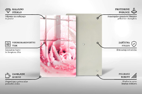Steklena podloga za rezanje Rosne kapljice in cvet vrtnice