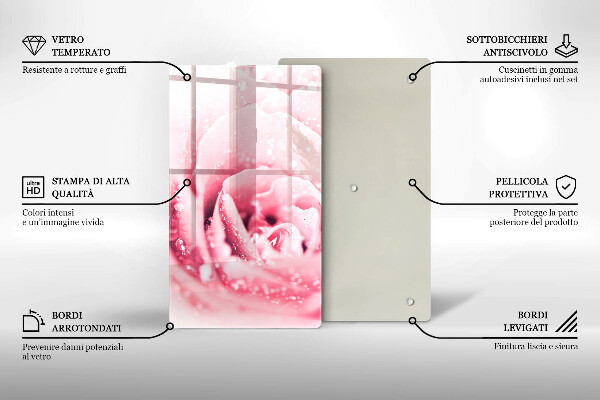 Steklena podloga za rezanje Rosne kapljice in cvet vrtnice